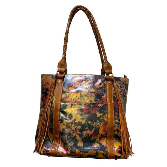 Patricia Nash Leather Tote Purse With Floral Print & Braided Handles - Picture 5 of 11